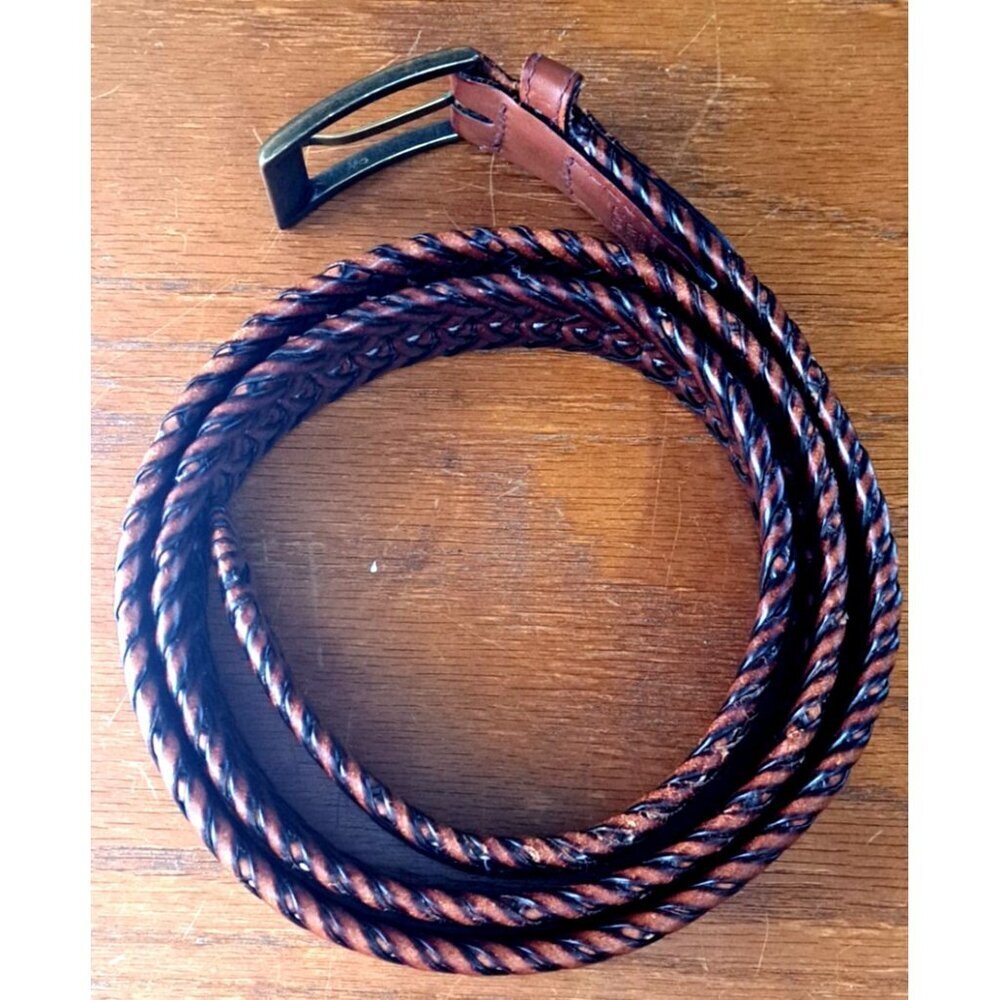 Dockers Men's 40 Inch Brown Casual Braided Leather Belt